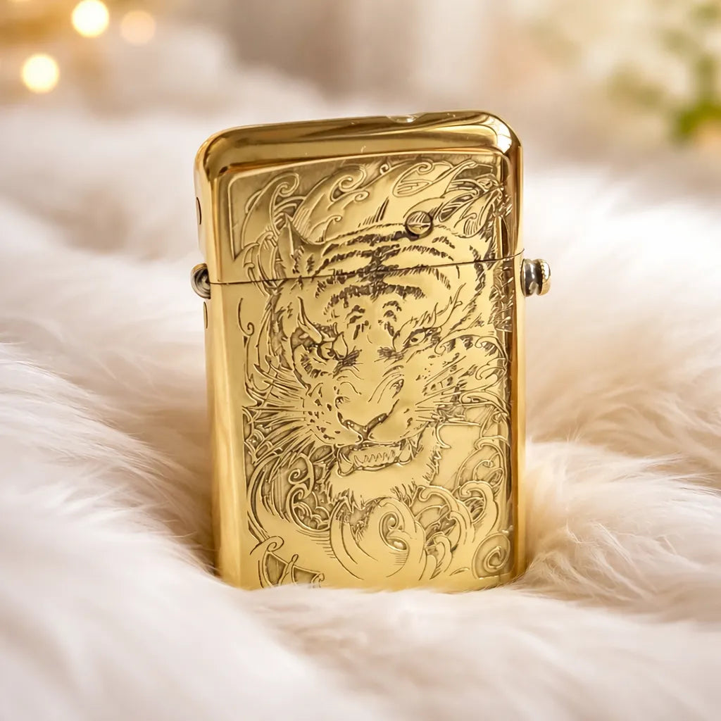 Golden Tiger Steampunk Lighter Design