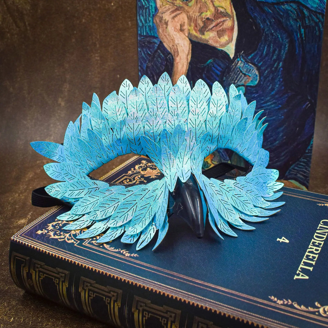 Gothic Steampunk Half-Face Mask With Raven Feathers