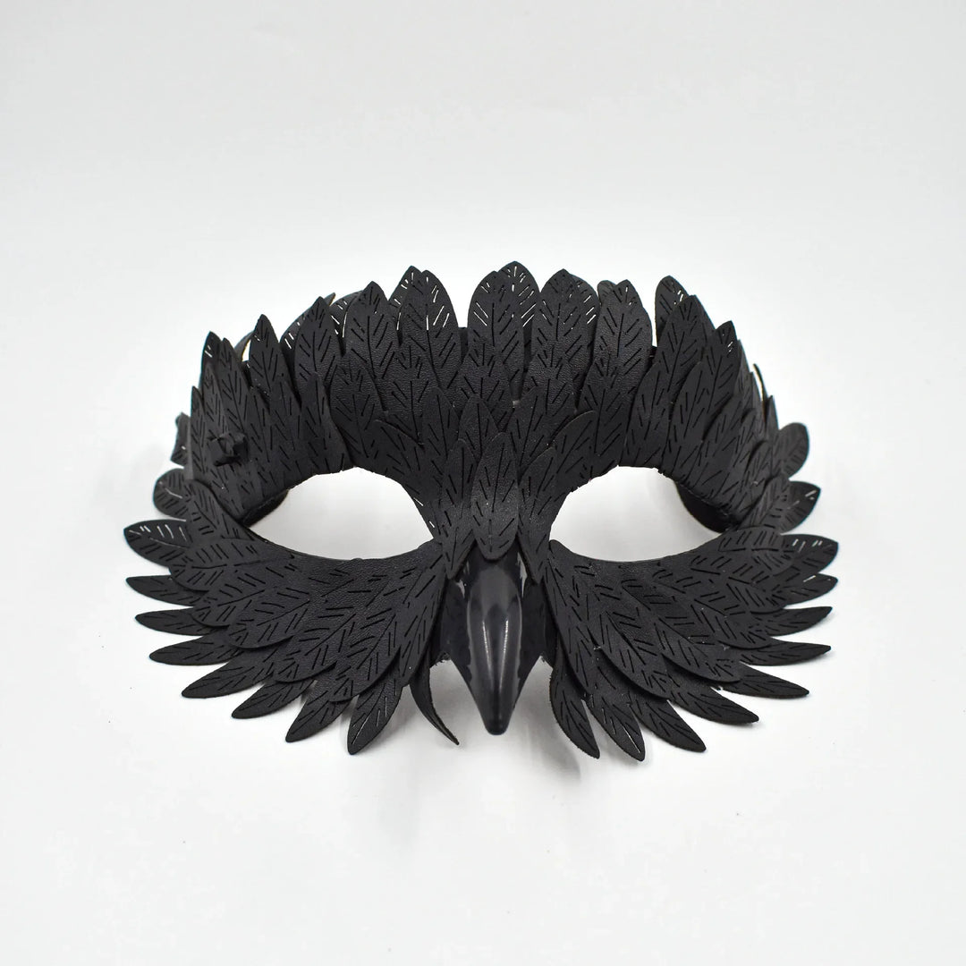 Gothic Steampunk Half-Face Mask With Raven Feathers black
