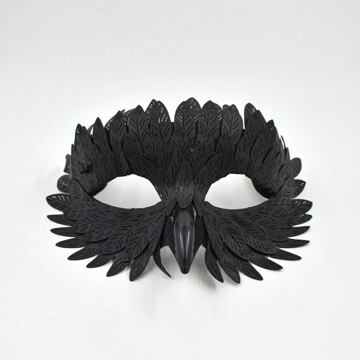 Gothic Steampunk Half-Face Mask With Raven Feathers black
