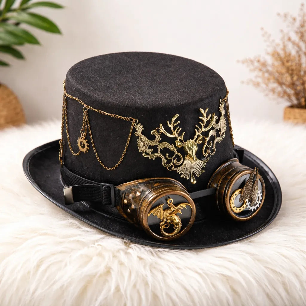 Gothic Steampunk Hat with Goggles Design