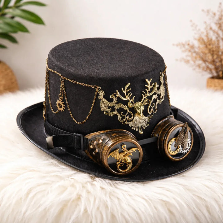 Gothic Steampunk Hat with Goggles Design