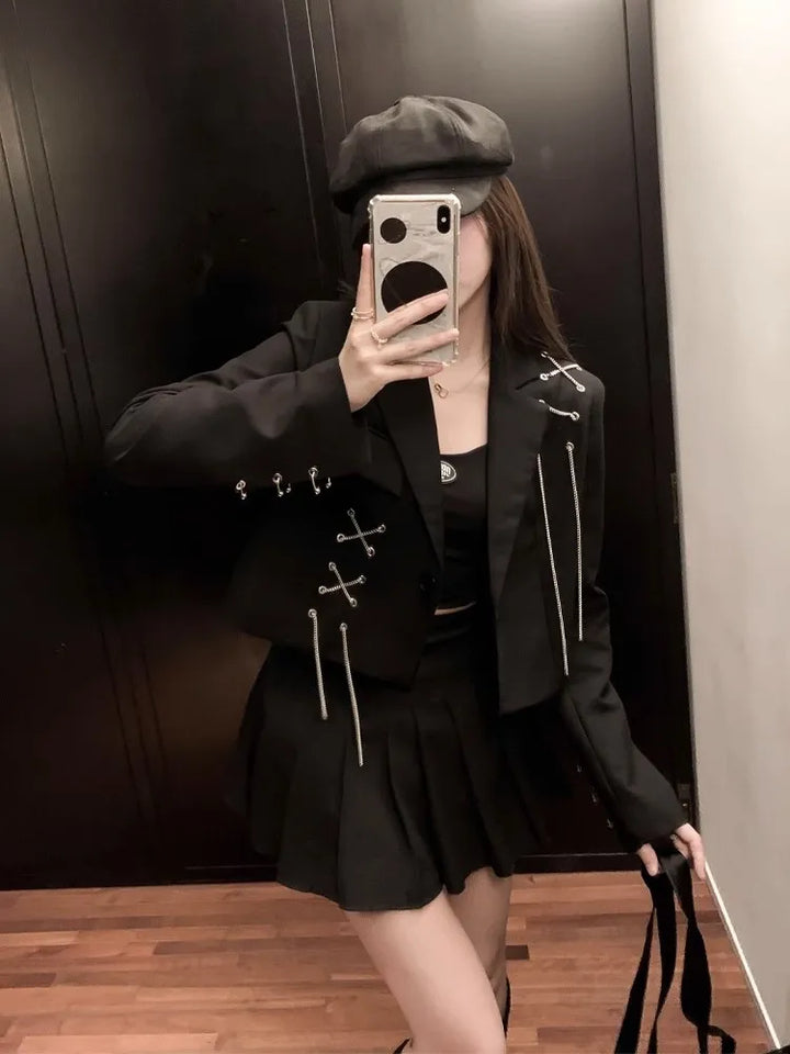 Gothic Steampunk Jacket With Metal Chains dark