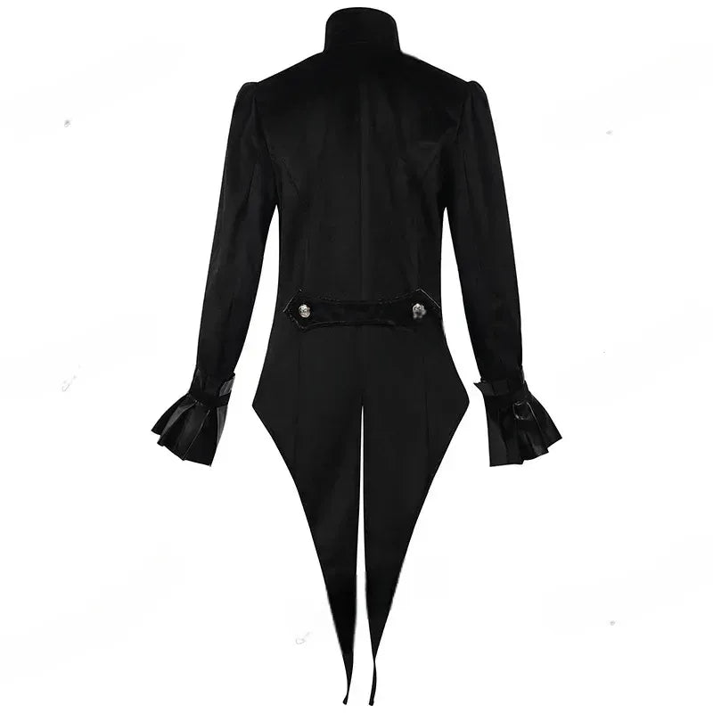 Gothic Steampunk Jacket With Zipper and Tail Black Back