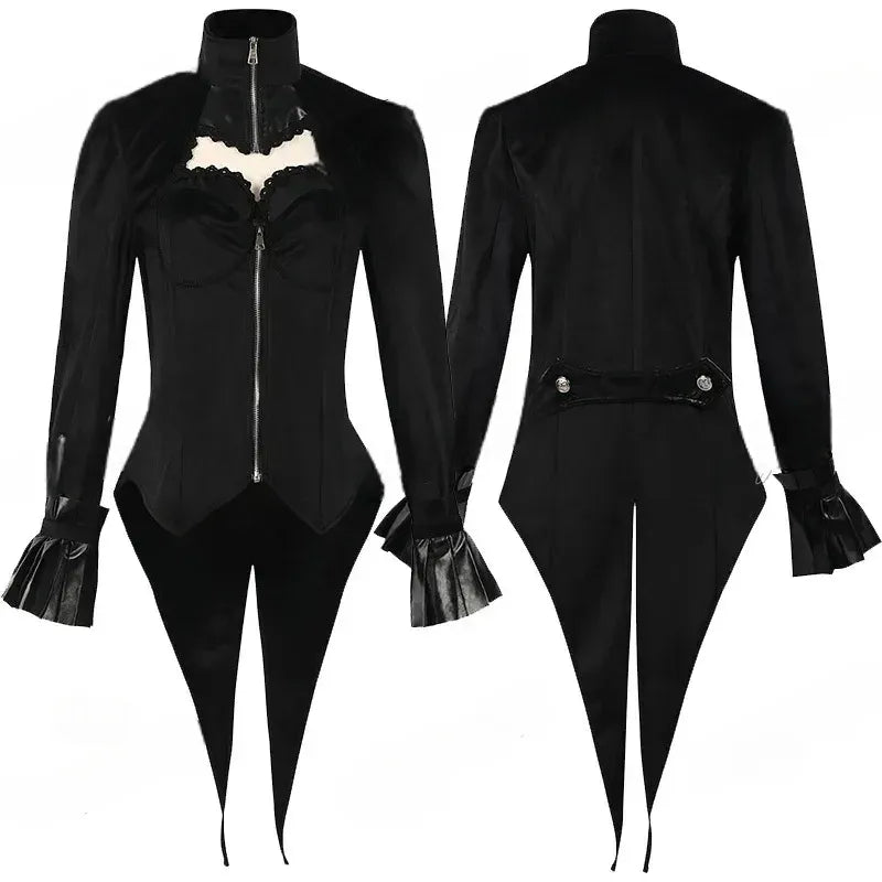 Gothic Steampunk Jacket With Zipper and Tail Stylish