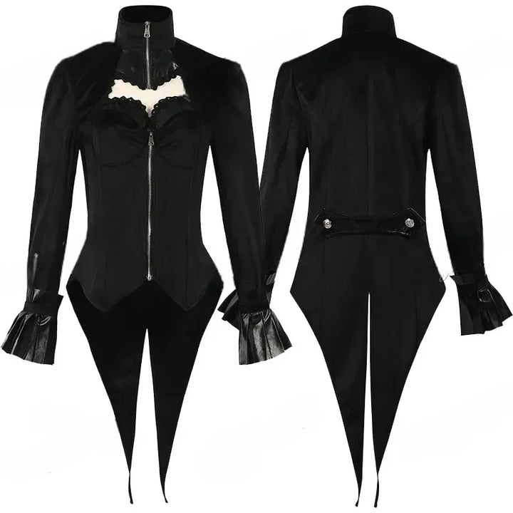 Gothic Steampunk Jacket With Zipper and Tail Stylish