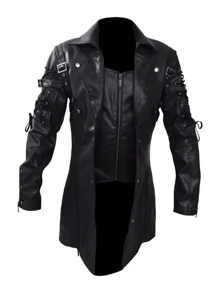 Gothic Steampunk Leather Coat Black