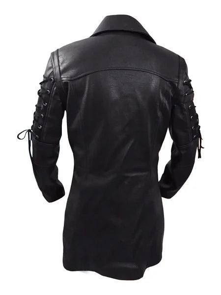 Gothic Steampunk Leather Coat Black Back
