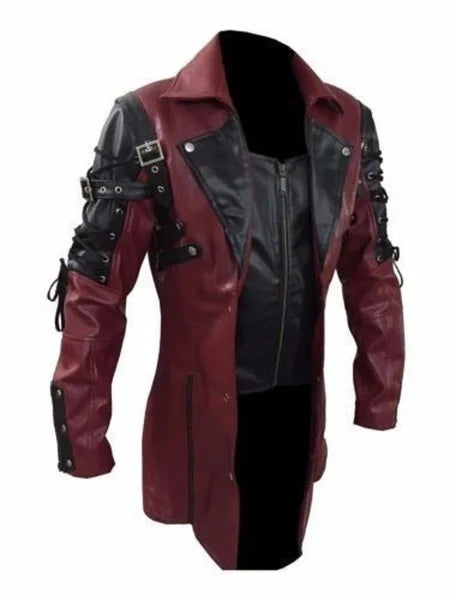 Gothic Steampunk Leather Coat Garnet