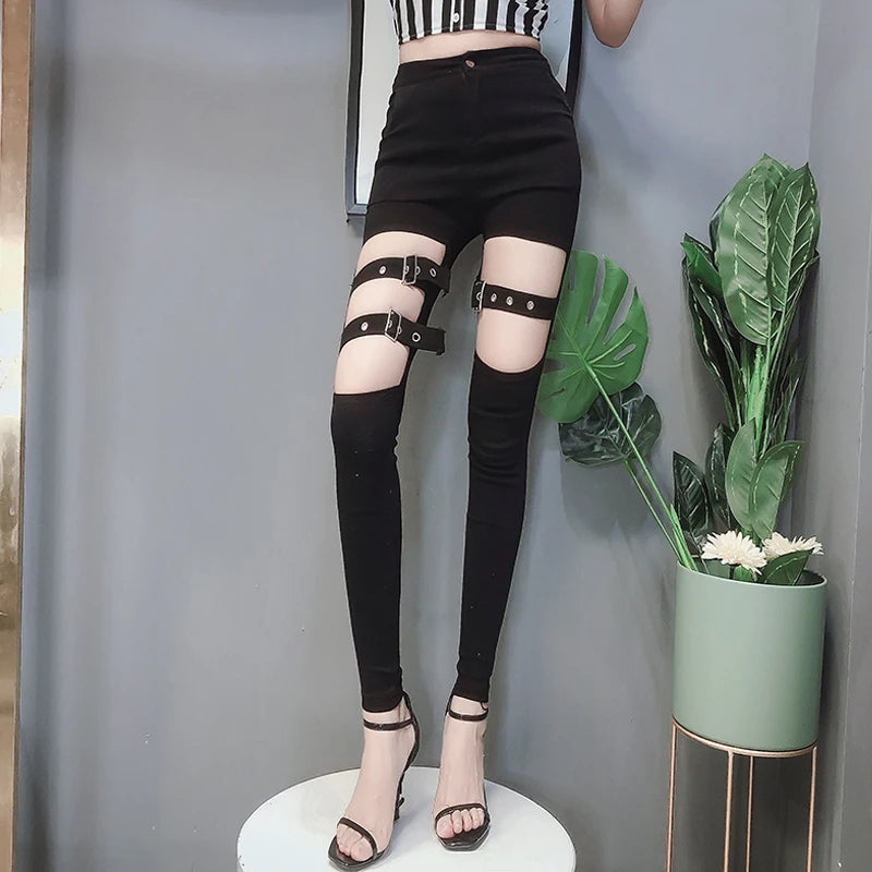 Gothic Steampunk Pants with Adjustable Straps Style