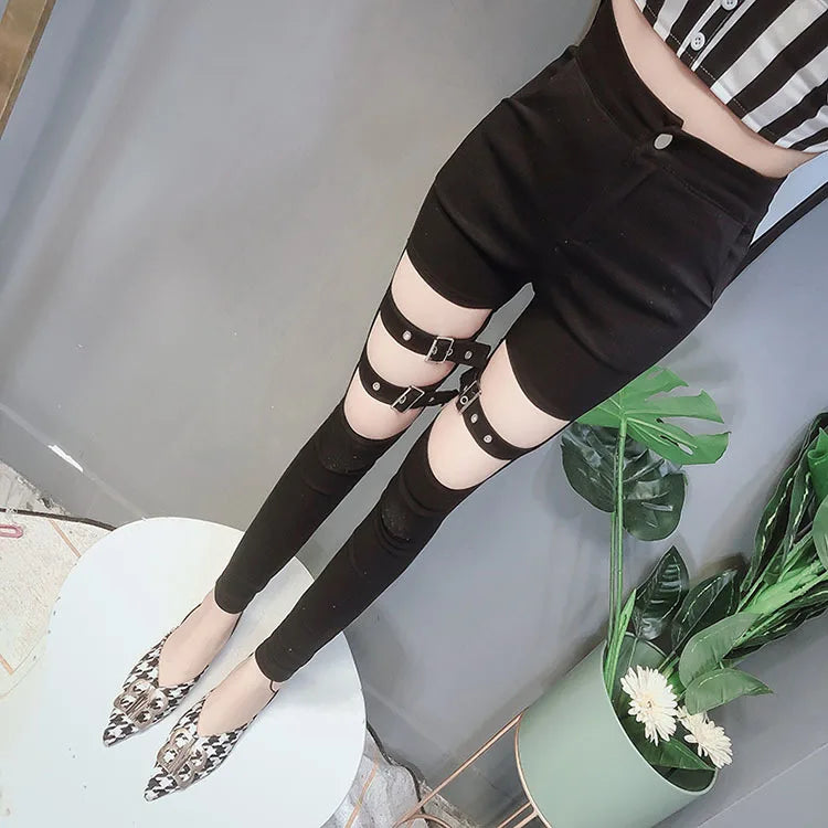 Gothic Steampunk Pants with Adjustable Straps Design