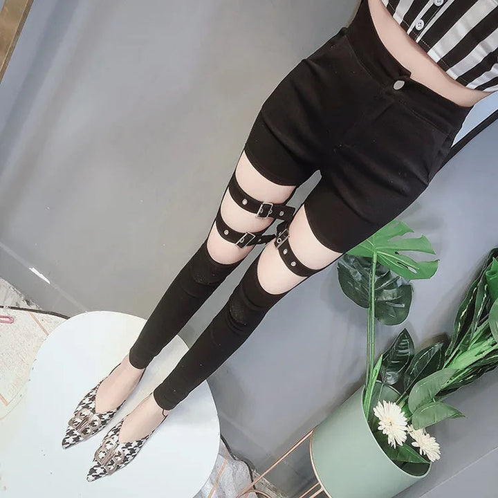 Gothic Steampunk Pants with Adjustable Straps Design