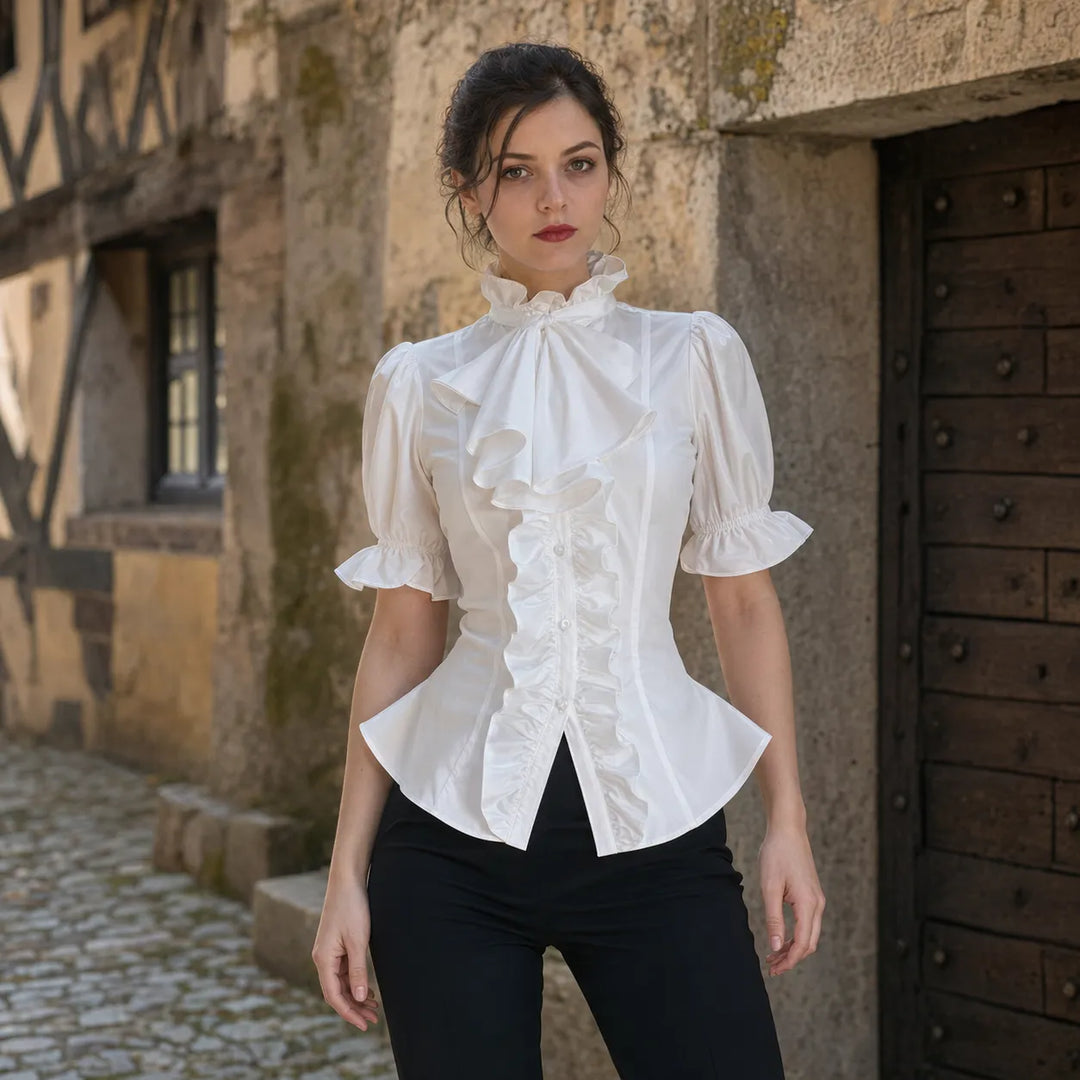 Gothic Steampunk Shirt With Short Puff Sleeves