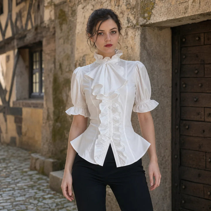 Gothic Steampunk Shirt With Short Puff Sleeves
