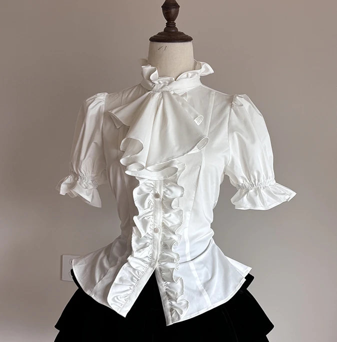 Gothic Steampunk Shirt with Short Puff Sleeves elegant
