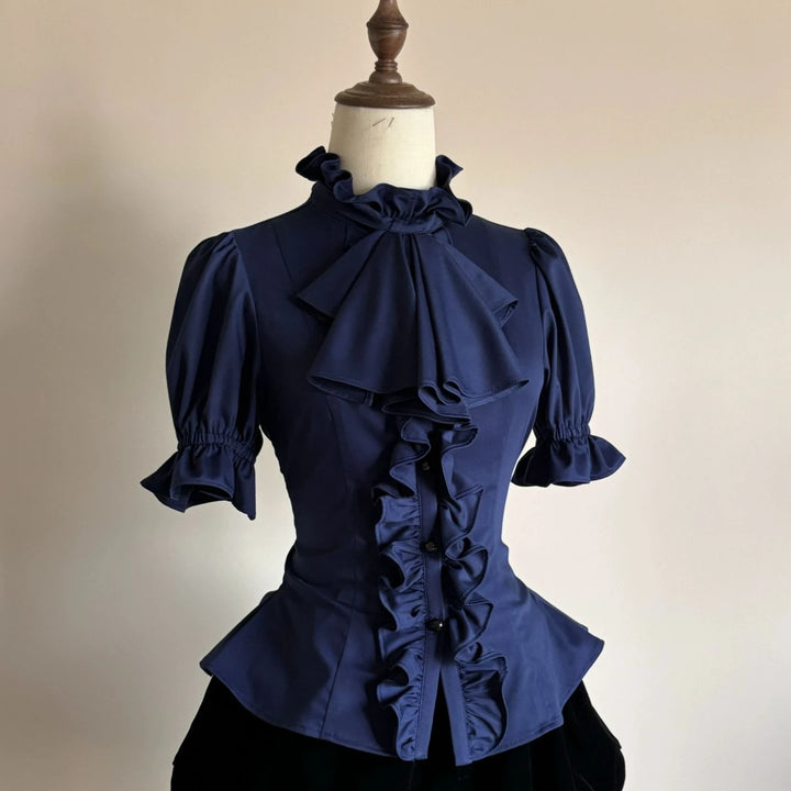 Gothic Steampunk Shirt with Short Puff Sleeves stylish