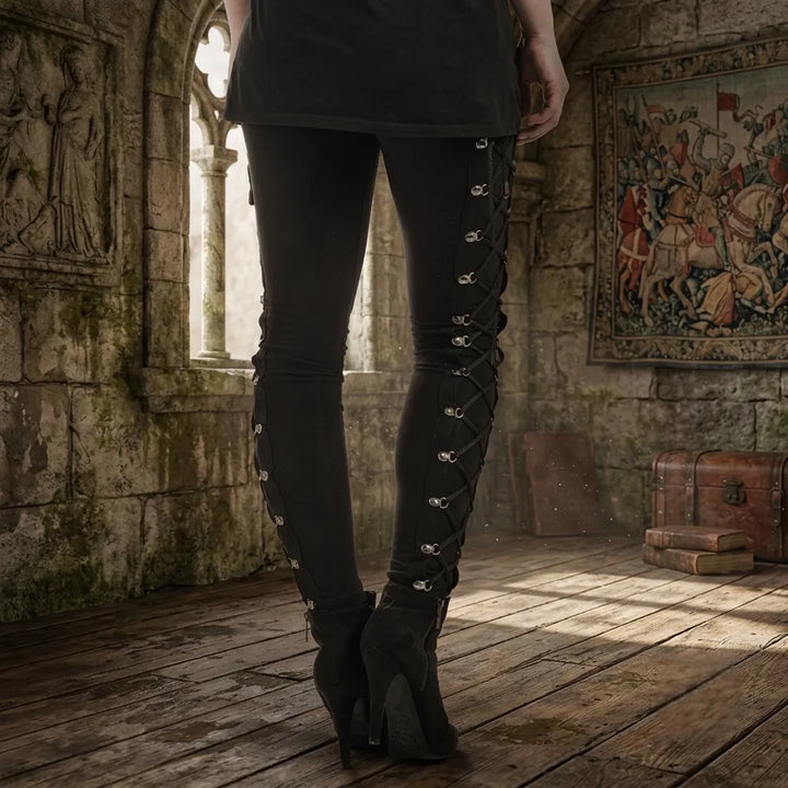 Gothic Steampunk Slim-Fit Lace-Up Pants