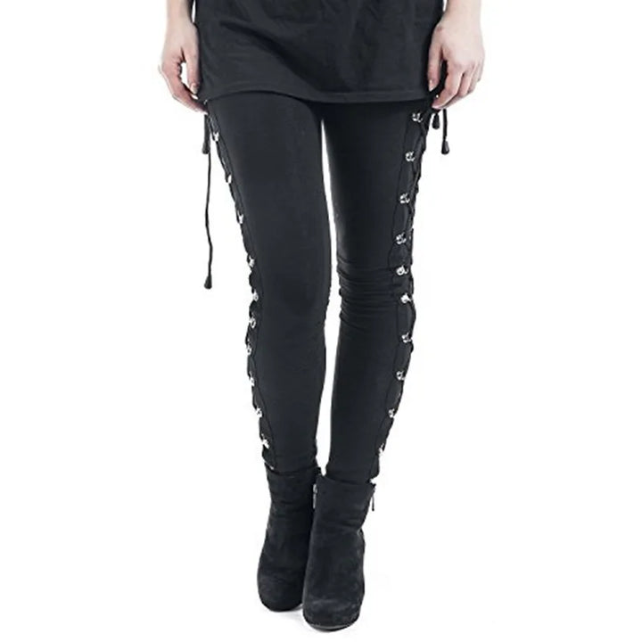 Gothic Steampunk Slim-Fit Lace-Up Pants Black