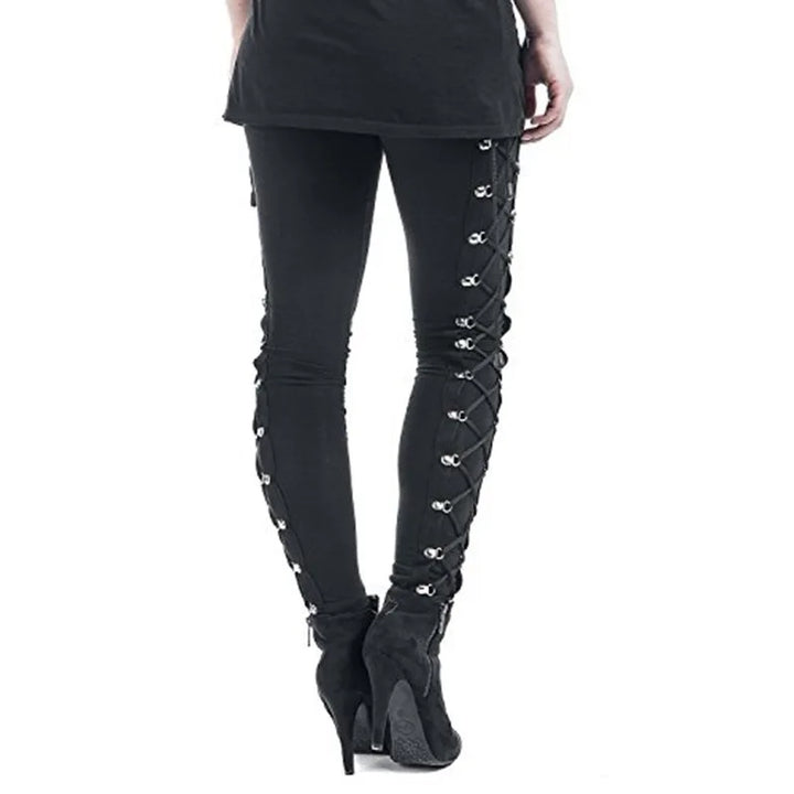 Gothic Steampunk Slim-Fit Lace-Up Pants Black Stylish