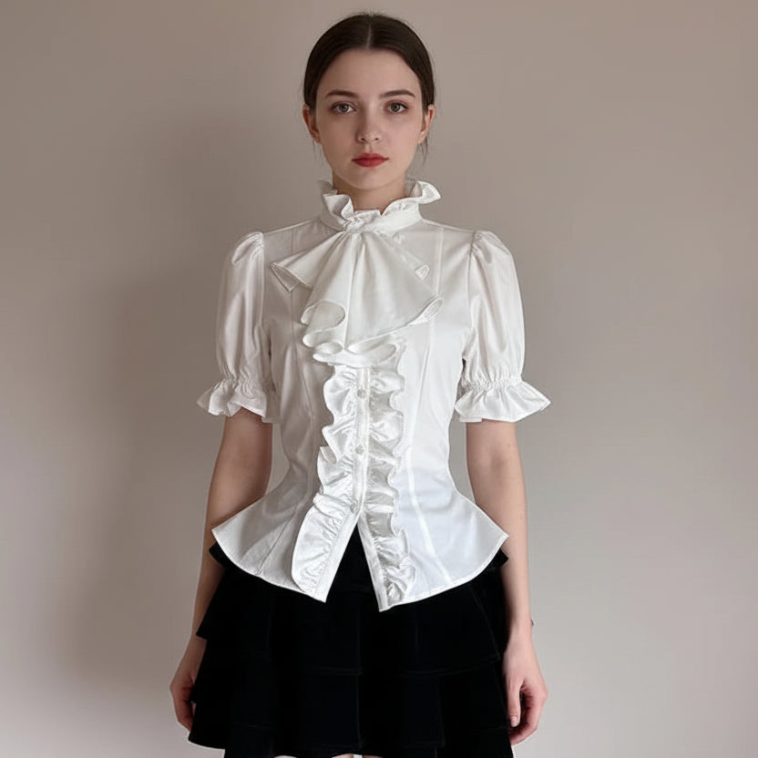 Gothic steampunk shirt with short puff sleeves