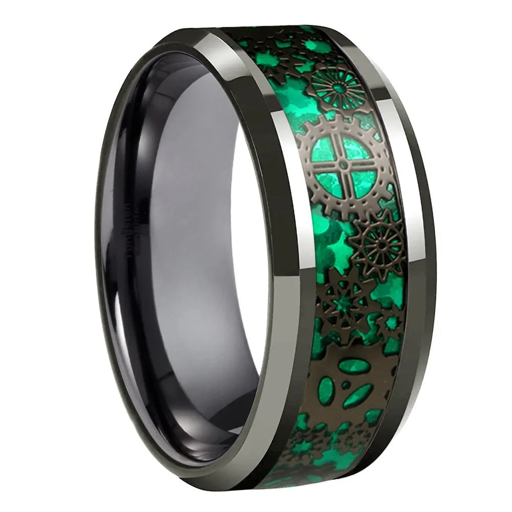 Green Polished Steampunk Ring With Gears vintage