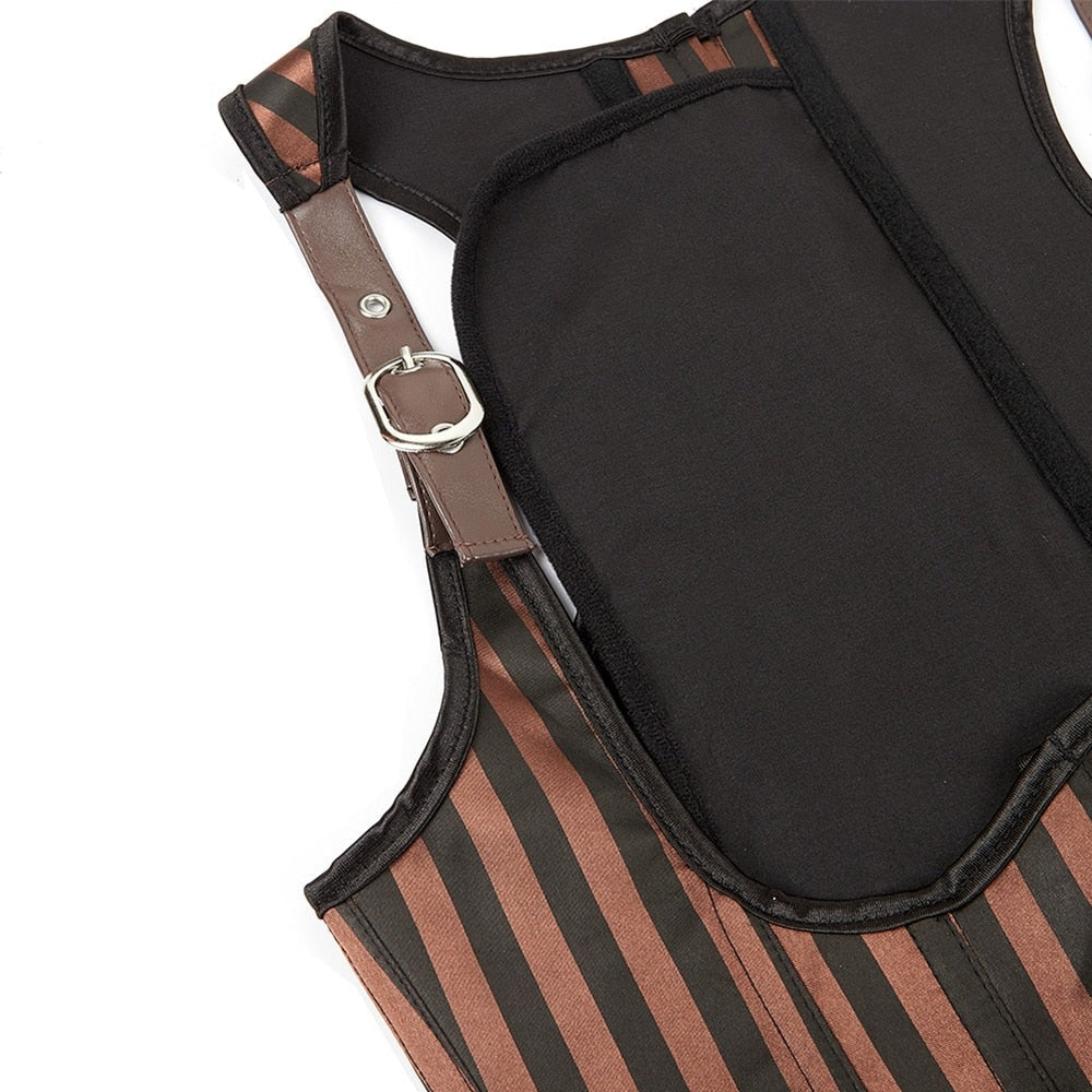Brown Steampunk Striped Corset Top