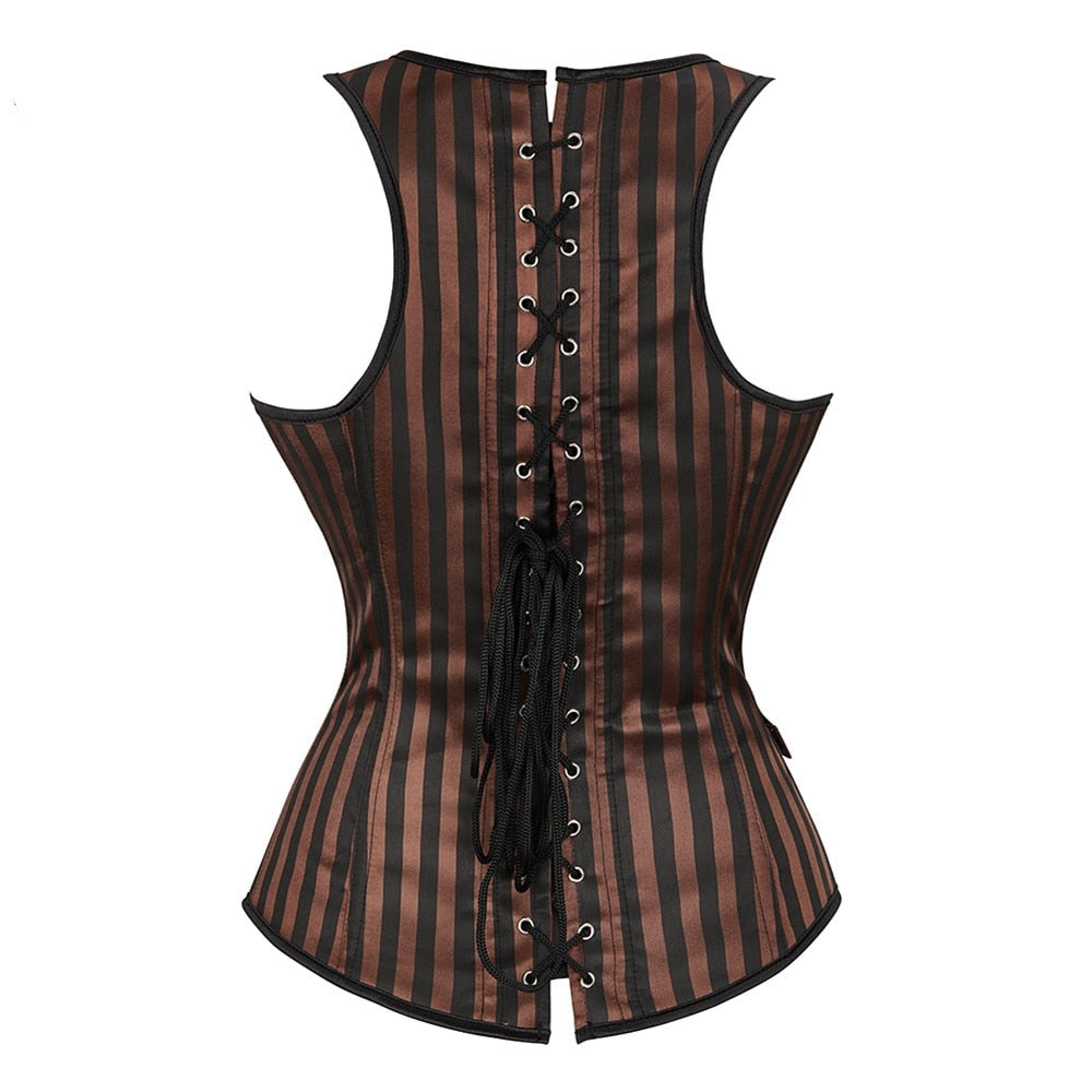 Brown Steampunk Striped Corset Top