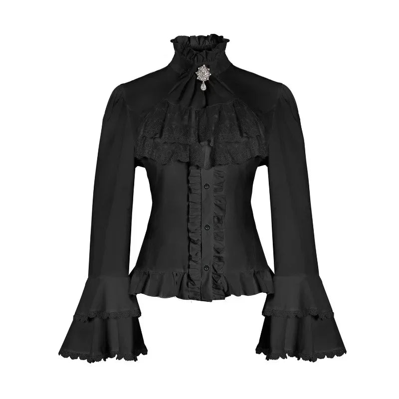 High-Collared Steampunk Lolita Shirt Black