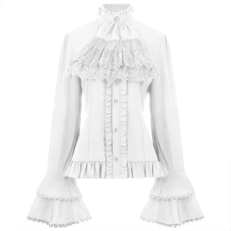 High-Collared Steampunk Lolita Shirt White