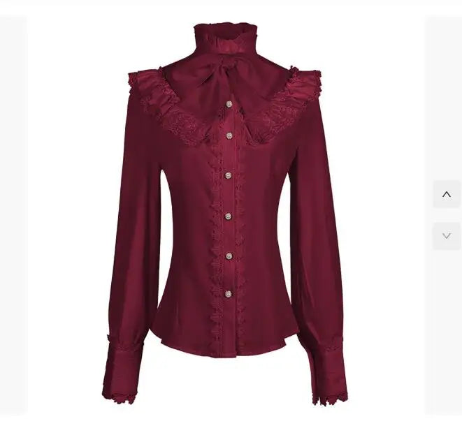 High-Collared Steampunk Shirt With Lace Red