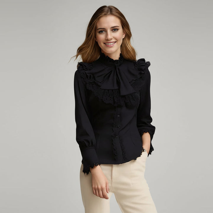 High-Collared Steampunk Shirt With Lace Style
