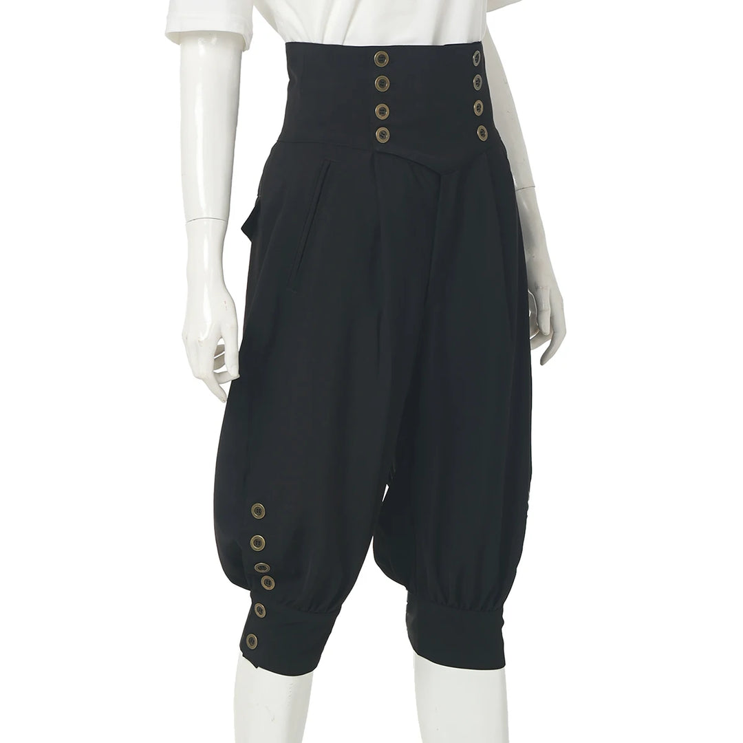 High-Waisted Retro Steampunk Pants Stylish Black