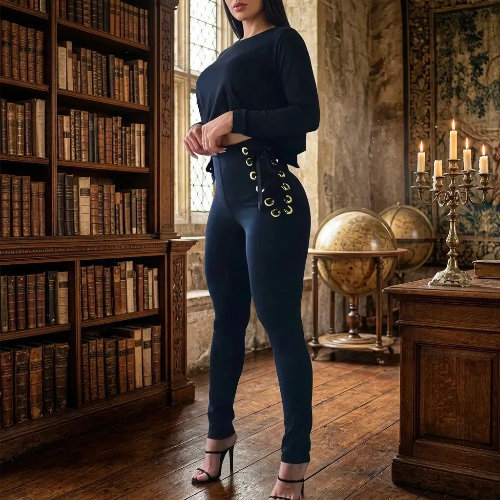 High-Waisted Steampunk Pants with Eyelets