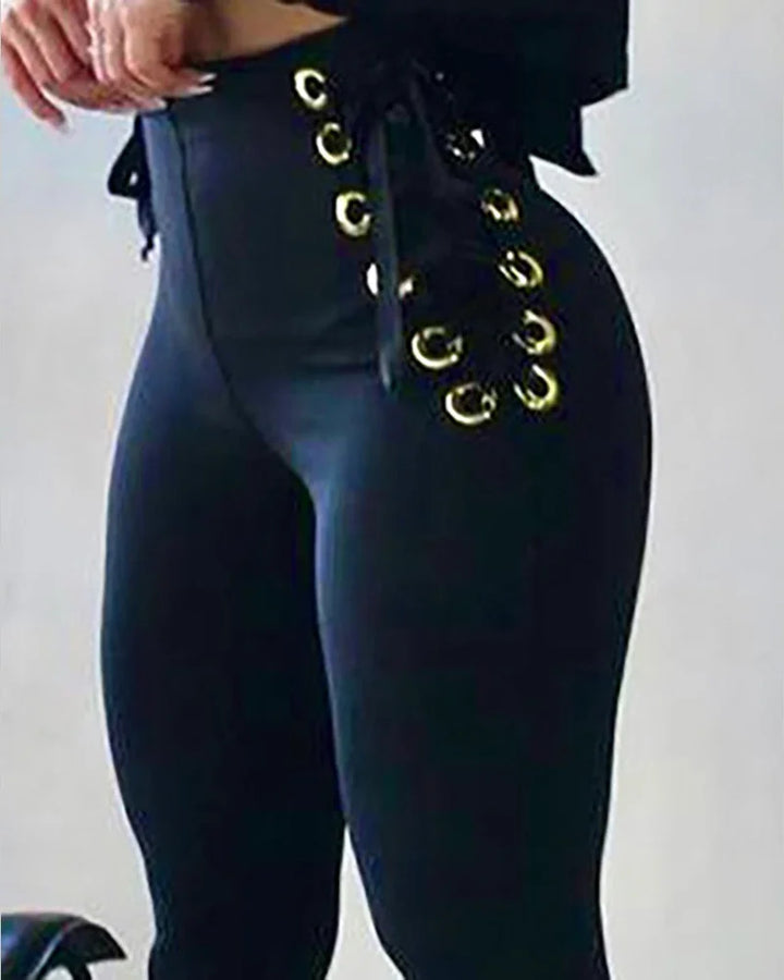 High-Waisted Steampunk Pants with Eyelets Stylish