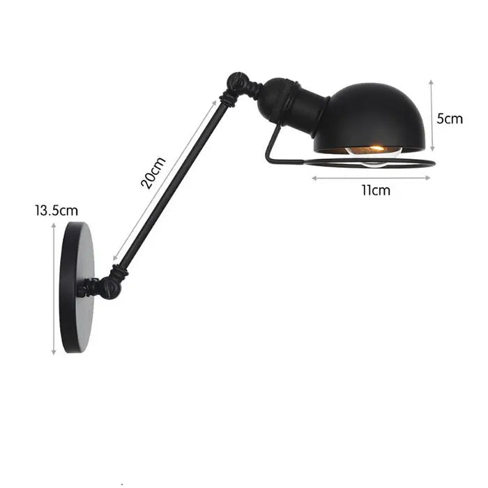 Industrial Black Bowl Steampunk Wall Lamp Measurement