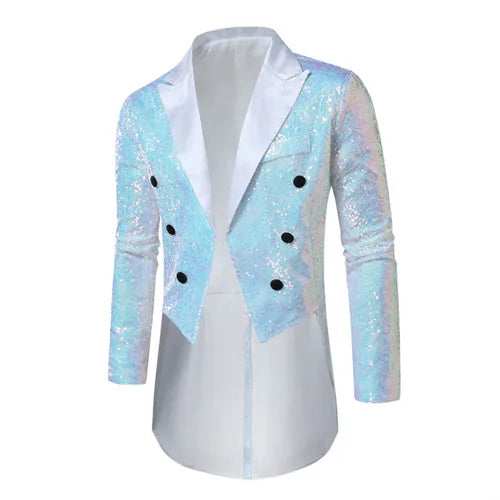 Iridescent Sequined Steampunk Coat White
