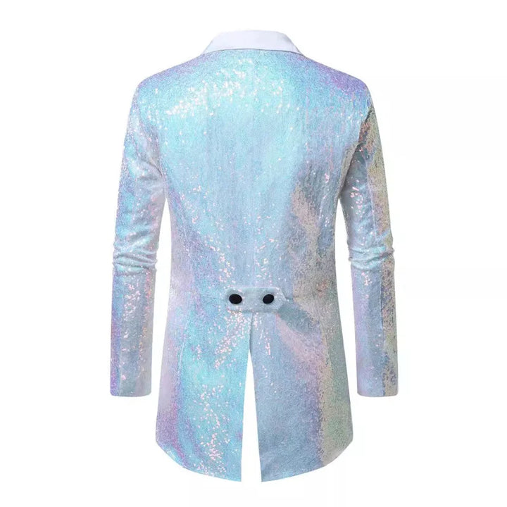 Iridescent Sequined Steampunk Coat White Back