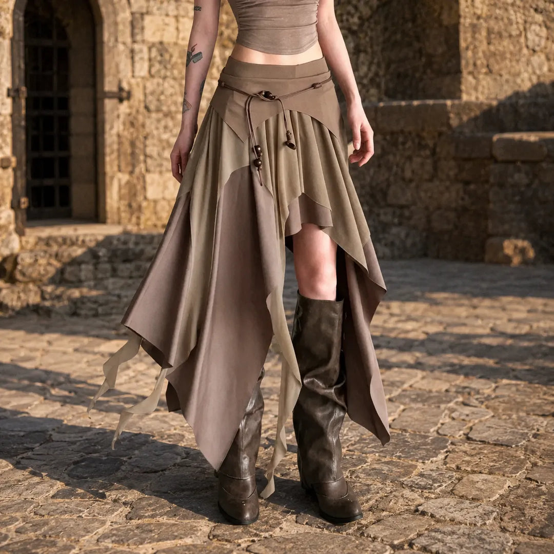 Irregular Khaki Steampunk Skirt