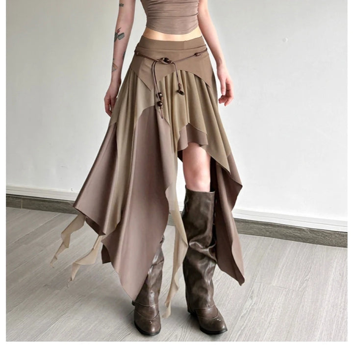 Irregular Khaki Steampunk Skirt