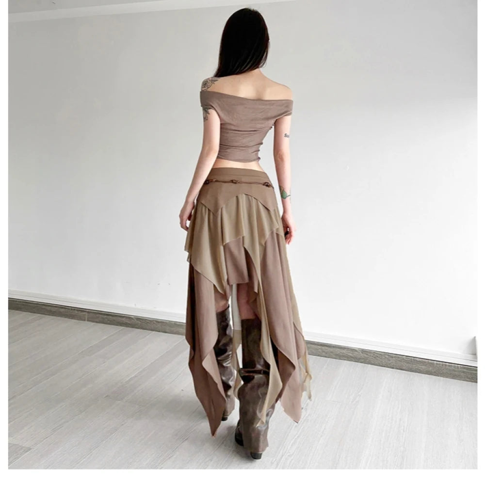 Irregular Khaki Steampunk Skirt bold