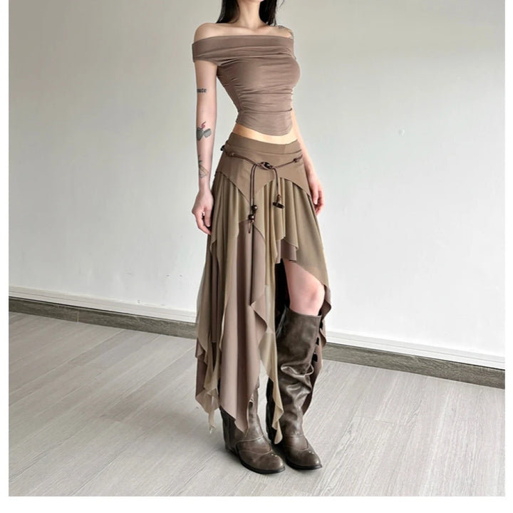 Irregular Khaki Steampunk Skirt edgy