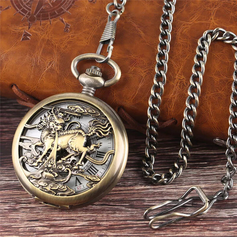 Kylin Carving Steampunk Pocket Watch fashion