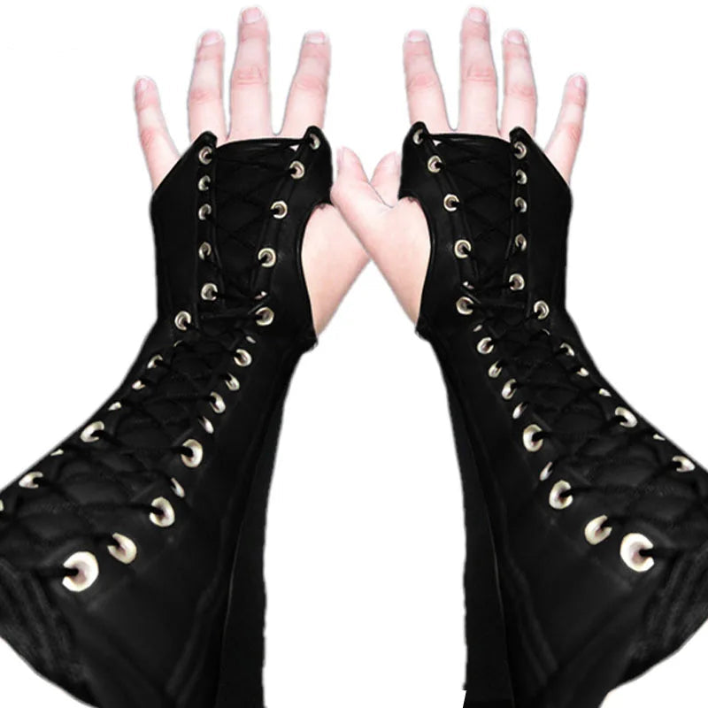 Lace-Up Cuff Gloves Medieval Steampunk Armor tendance