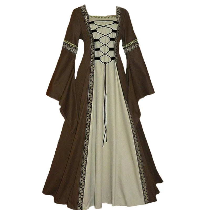 Lace-up Steampunk Medieval Dress Brown
