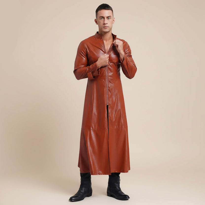 Long Faux Leather Steampunk Coat