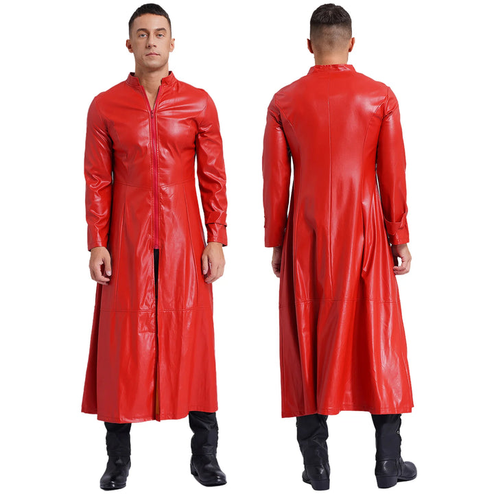 Long Faux Leather Steampunk Coat edgy