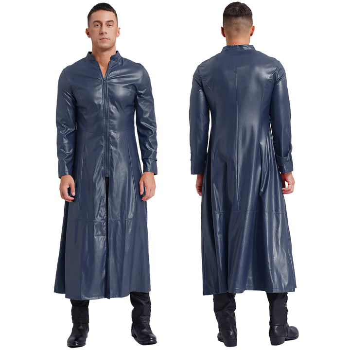 Long Faux Leather Steampunk Coat sleek