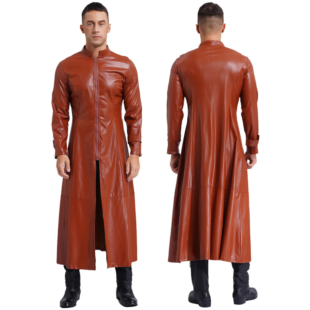 Long Faux Leather Steampunk Coat stylish