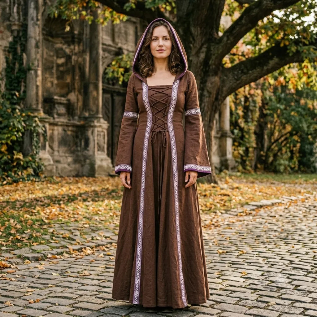Long Renaissance Steampunk Hooded Dress