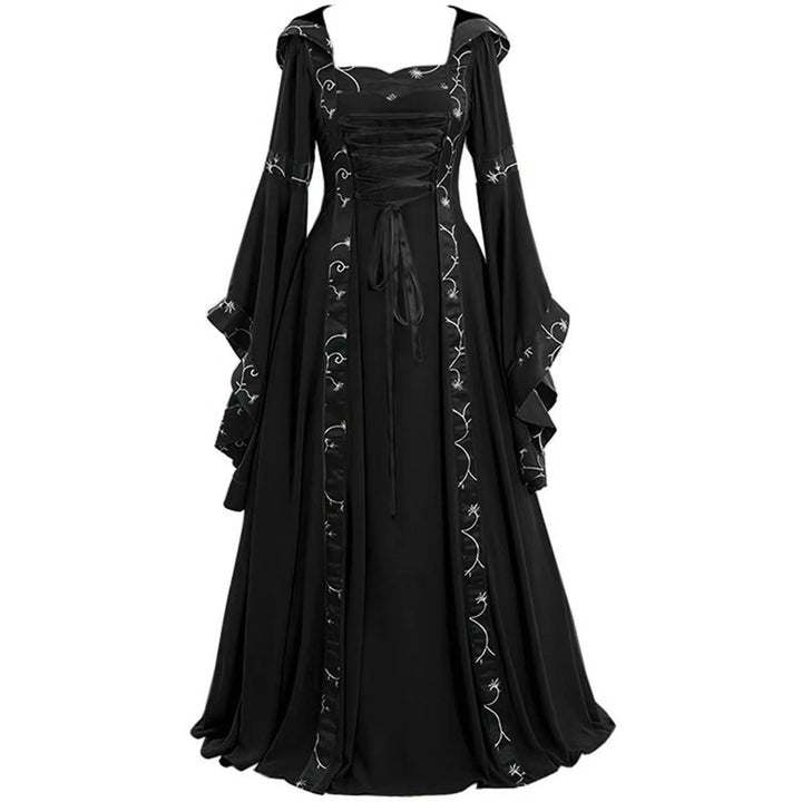 Long Renaissance Steampunk Hooded Dress black